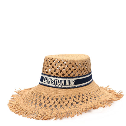 Christian Dior Straw Embroidered Bob Naughtily Large Brim Hat 58 Blue Multicolor 1 of 8