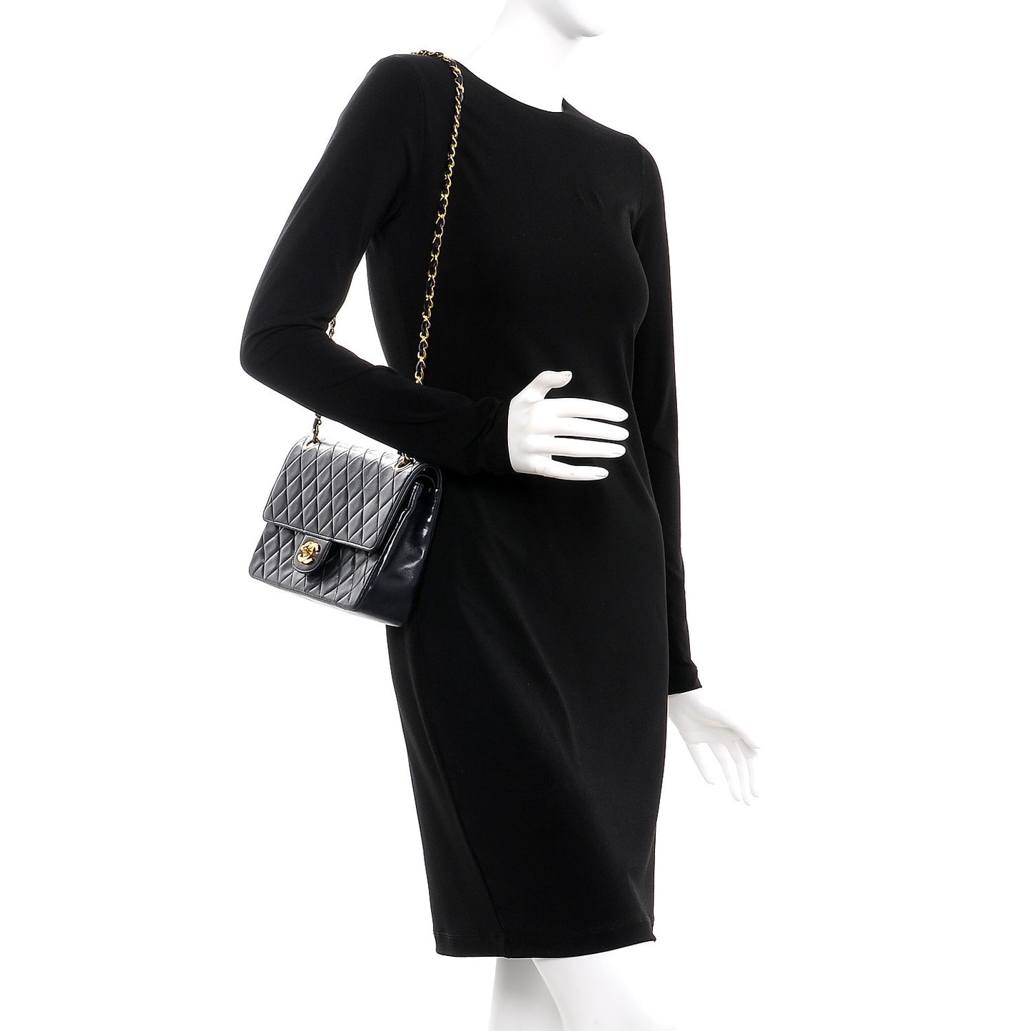 Lambskin Quilted Medium Double Flap Navy