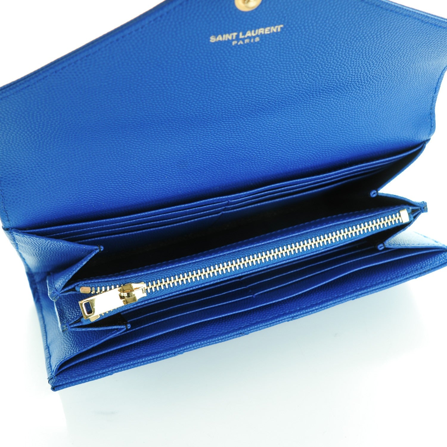 Saint Laurent Grain De Poudre Matelasse Chevron Monogram Wallet Royal Blue 5 of 7