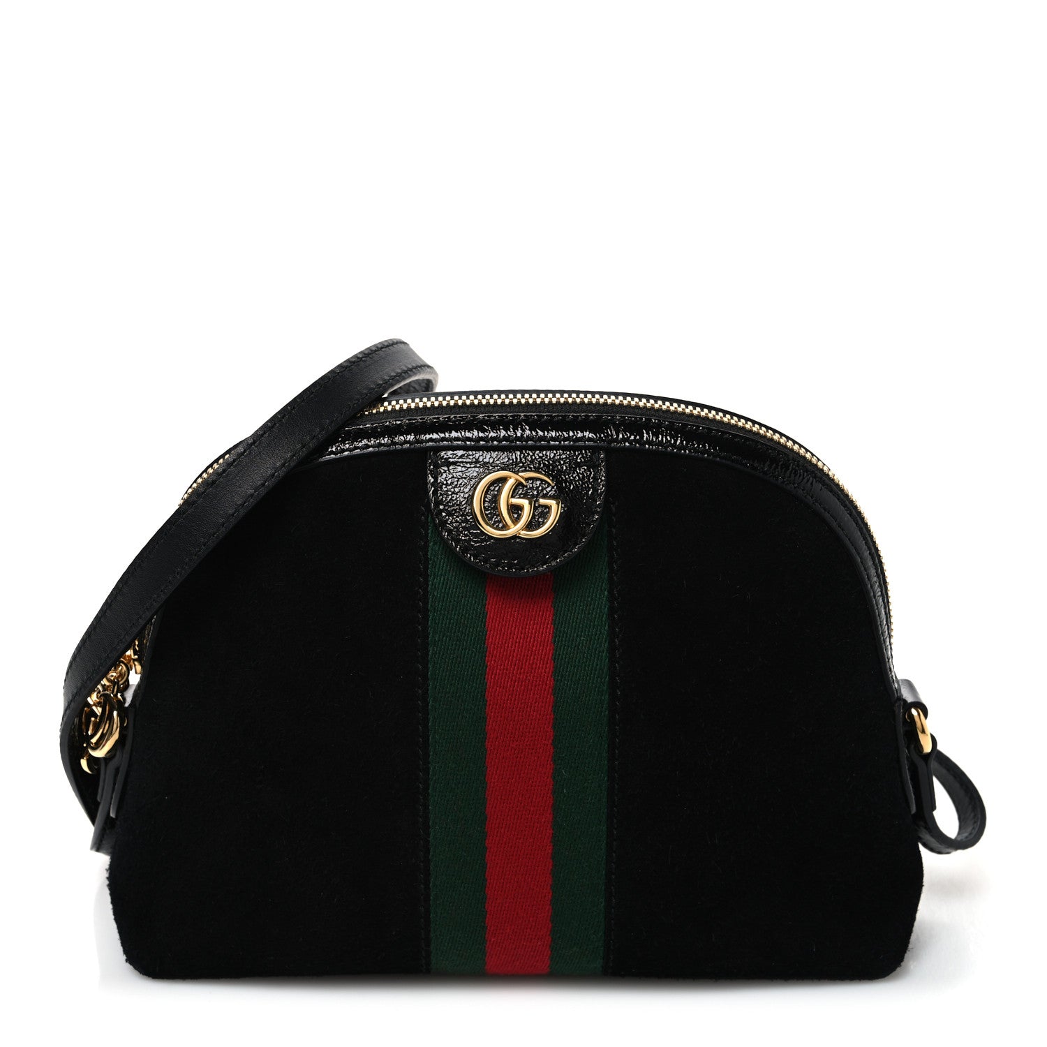 Gucci Suede Patent Web GG Small Ophidia Dome Shoulder Bag Black 1 of 10