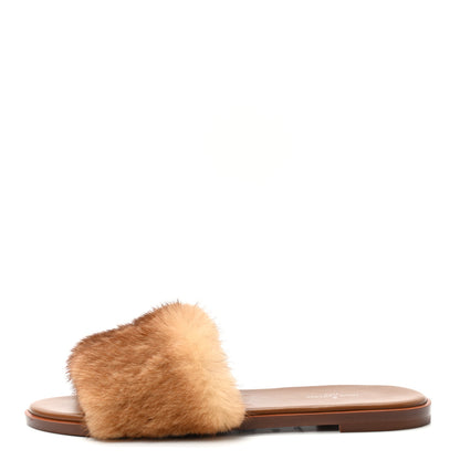 Louis Vuitton Mink Fur Lock It Flat Mule 38 Beige 1 of 9