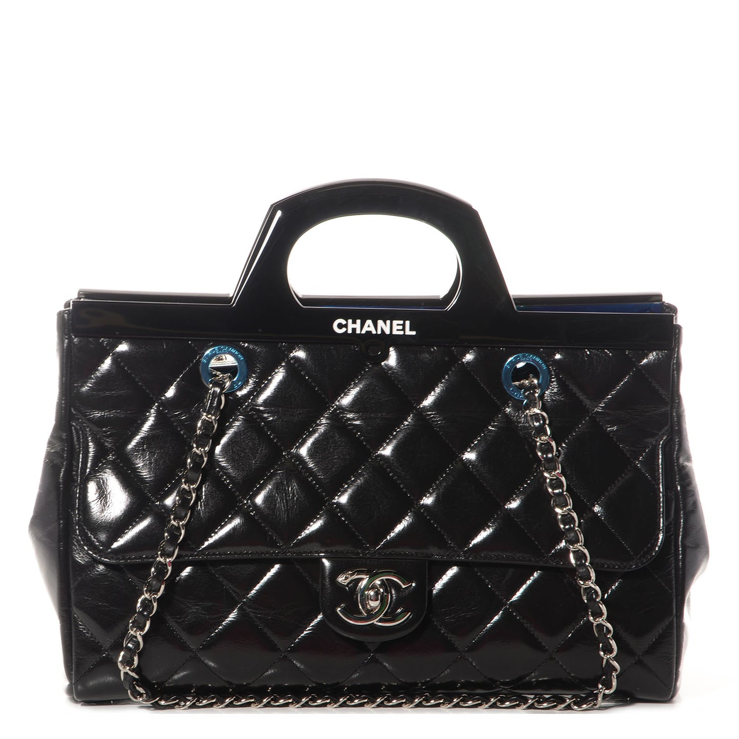 Glazed Calfskin CC Delivery Small Tote Black
