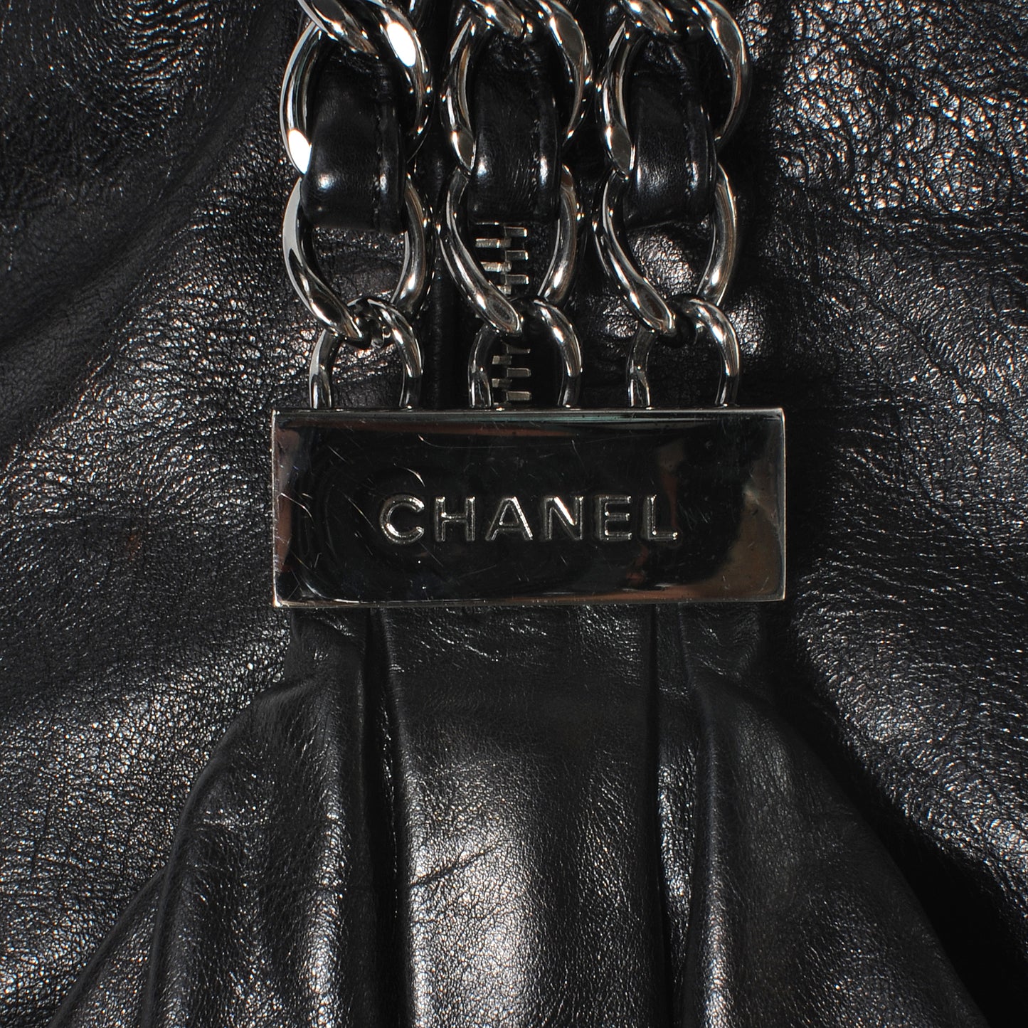 Lambskin Large Rock and Chain Hobo Black