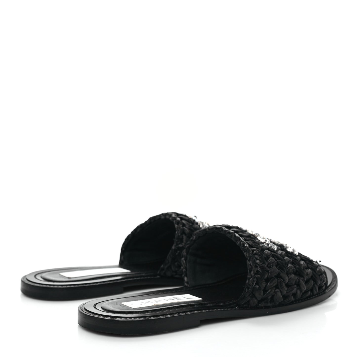 Raffia Crystal CC Mules Sandals 39 Black