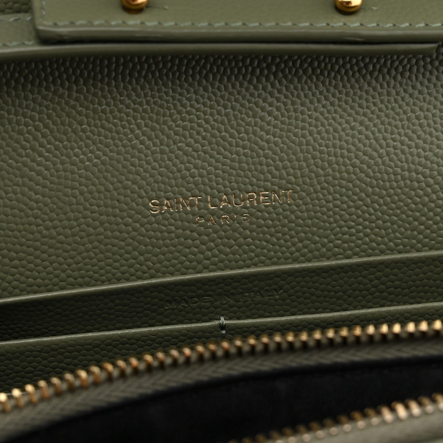 Saint Laurent Grain De Poudre Matelasse Chevron Monogram Chain Wallet Light Sage 6 of 10