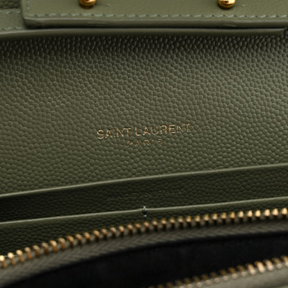 Saint Laurent Grain De Poudre Matelasse Chevron Monogram Chain Wallet Light Sage 6 of 10
