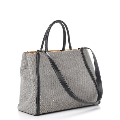 Fendi Canvas Vitello Regular 2Jours Tote Bianco Black 4 of 11