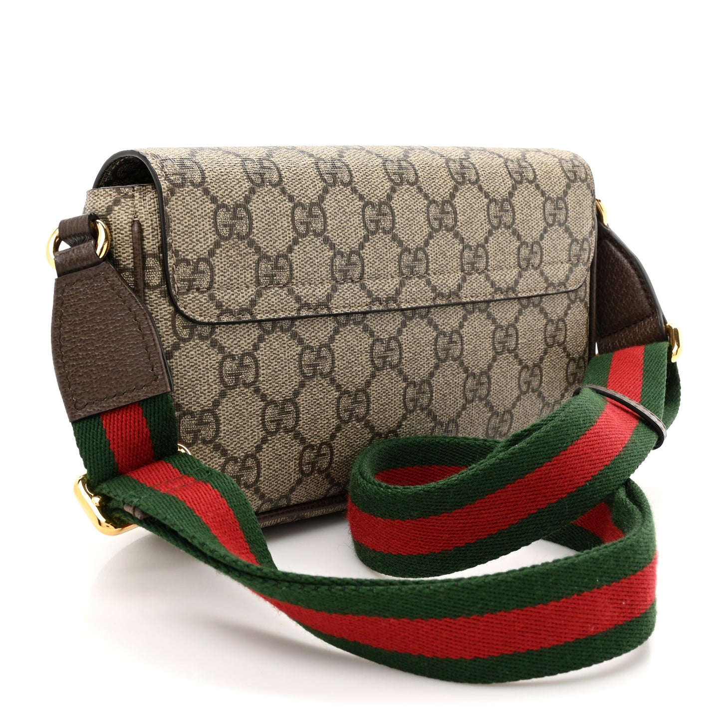 GG Supreme Monogram Textured Dollar Calfskin Web Mini Ophidia Envelope Shoulder Bag Beige Ebony New Acero