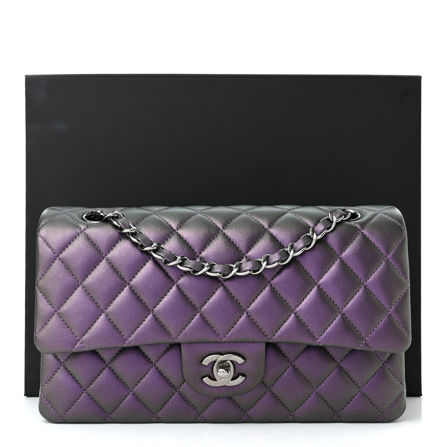 Chanel Iridescent Lambskin Quilted Medium Double Flap Dark Purple 11 of 11