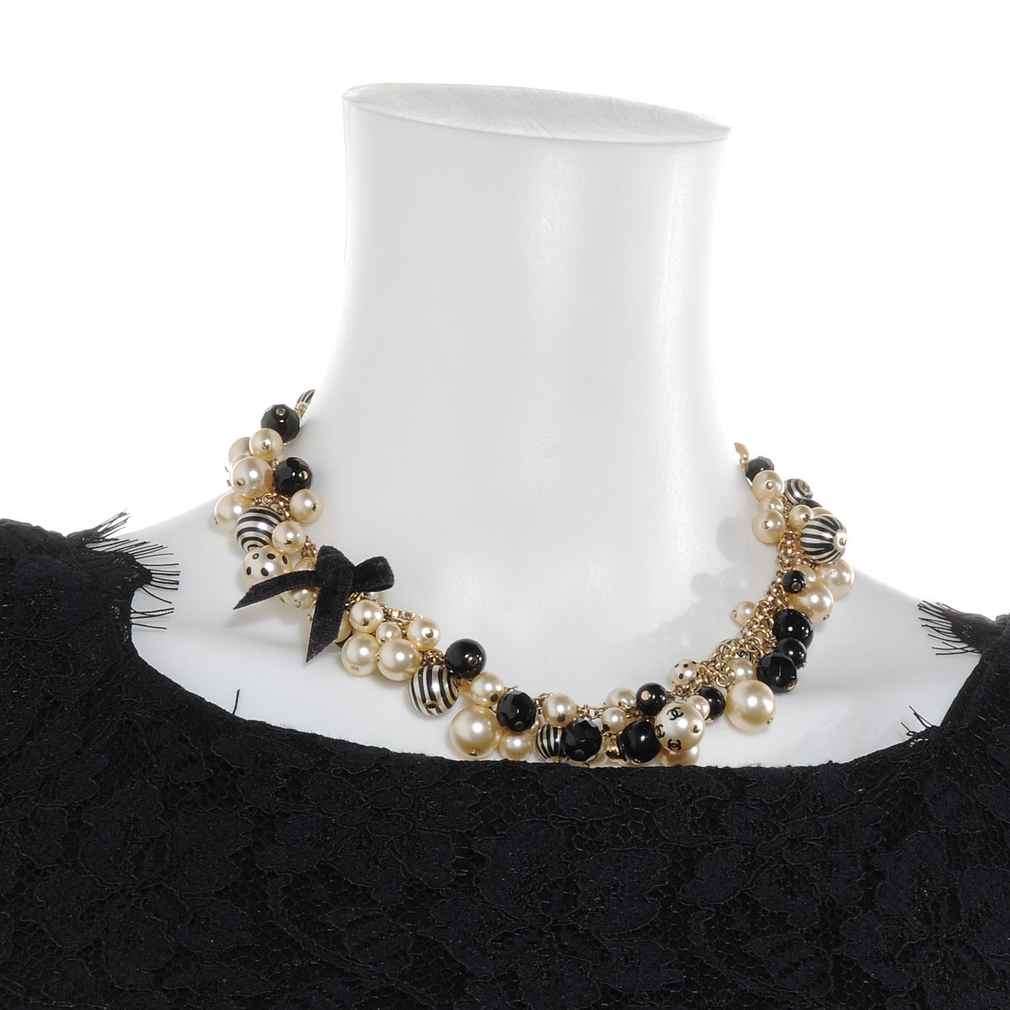 Pearl CC Coco Choker Necklace Ivory Black Gold