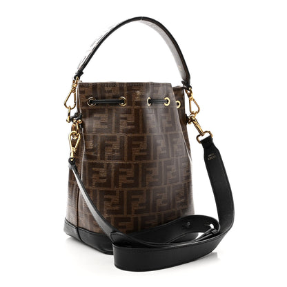 Fendi Glazed Fabric Vitello Grace F is Fendi FF 1974 Stamp Patch Grande Mon Tresor Bucket Bag Mogano Panna Black 3 of 16