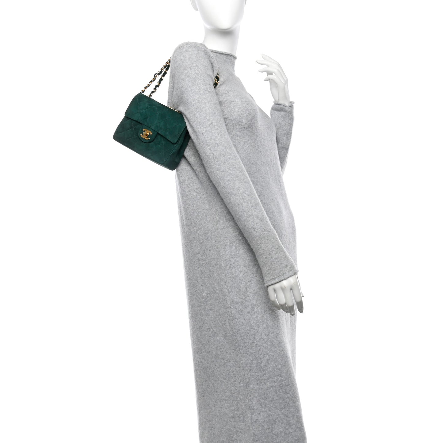 Suede Quilted Mini Square Flap Green