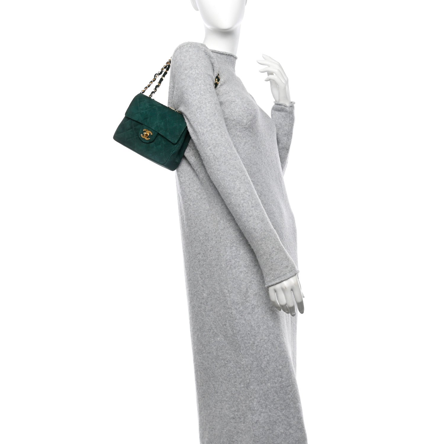 Chanel Suede Quilted Mini Square Flap Green 3 of 11