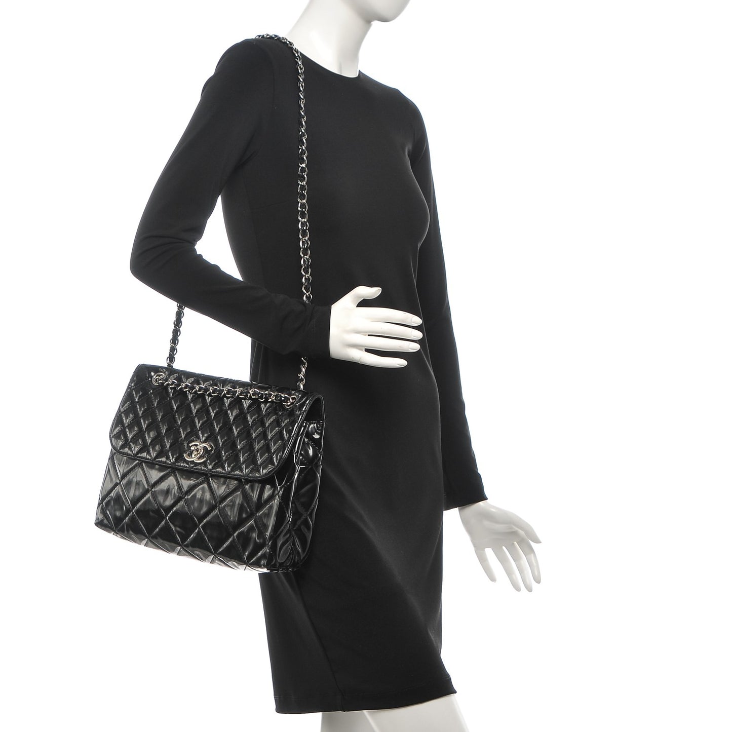 Vinyl Quilted In the Business Flap Bag Black