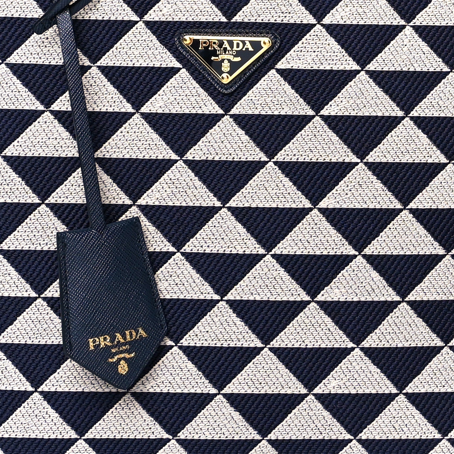 Prada Jacquard Saffiano Triangolo Symbole Embroidered Small Tote Baltico Talco 7 of 9