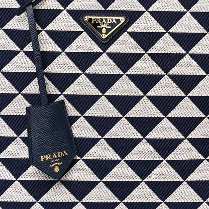 Prada Jacquard Saffiano Triangolo Symbole Embroidered Small Tote Baltico Talco 7 of 9