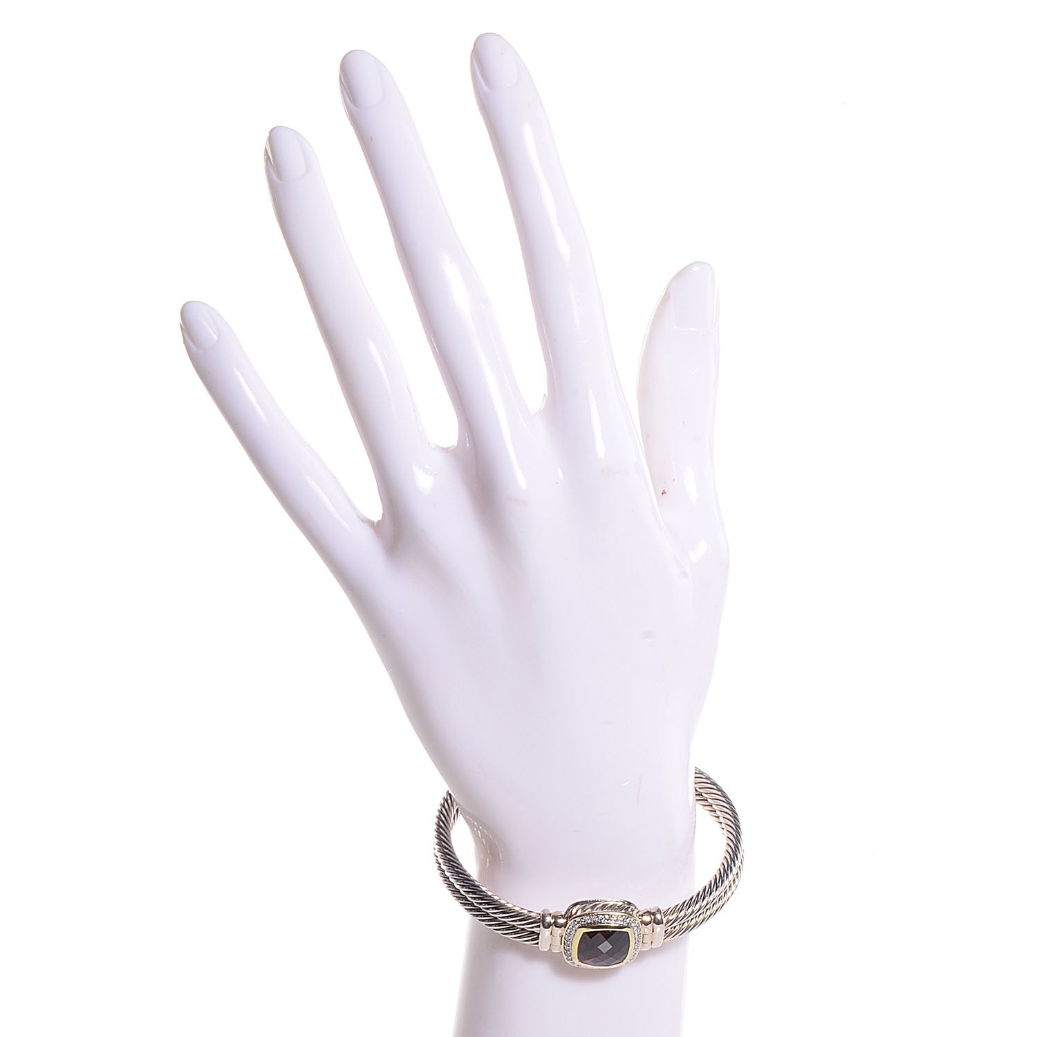 David Yurman Sterling Silver 18K Yellow Gold Diamond Garnet 11mm Albion Double Cable Bracelet 2 of 5
