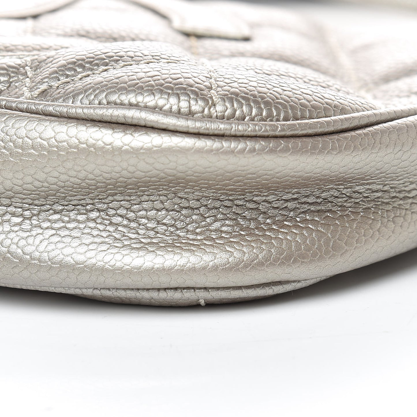 Metallic Caviar Quilted CC Shoulder Bag Silver
