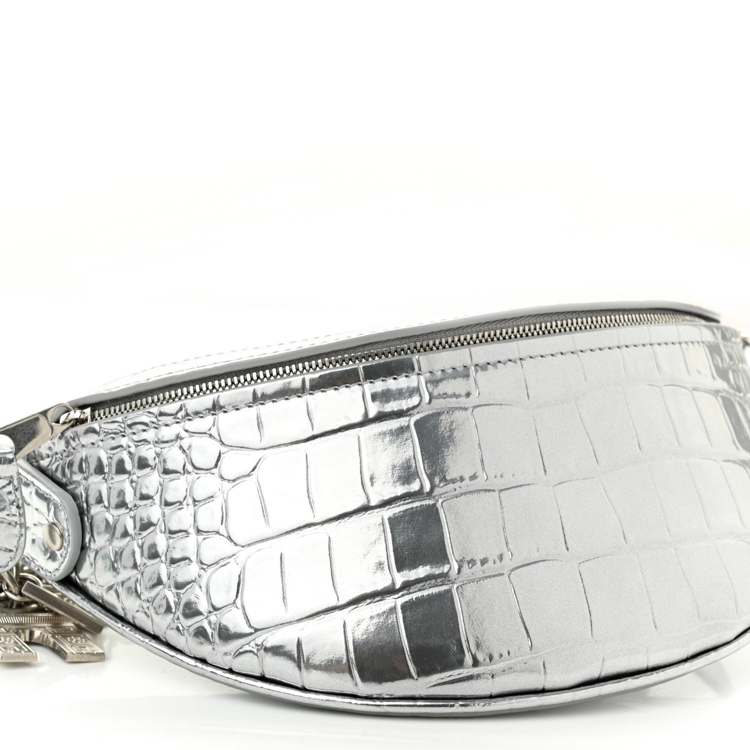 Balenciaga Metallic Calfskin Crocodile Embossed Quilted Souveniers Charms Belt Bag Silver 8 of 9