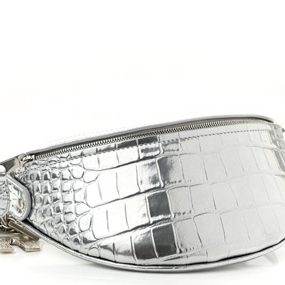 Balenciaga Metallic Calfskin Crocodile Embossed Quilted Souveniers Charms Belt Bag Silver 8 of 9