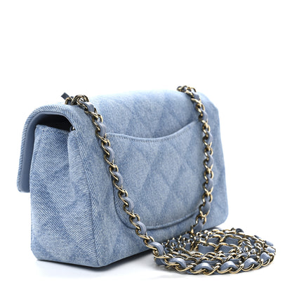Chanel Printed Denim Quilted Mini Rectangular Flap Light Blue 3 of 11