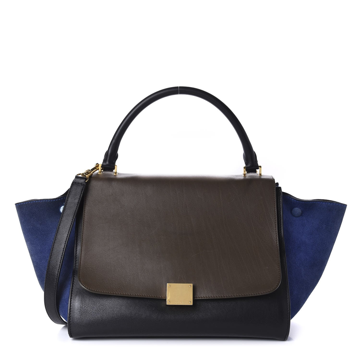 Celine Bullhide Calfskin Nubuck Medium Tri-color Trapeze Coffee 1 of 13