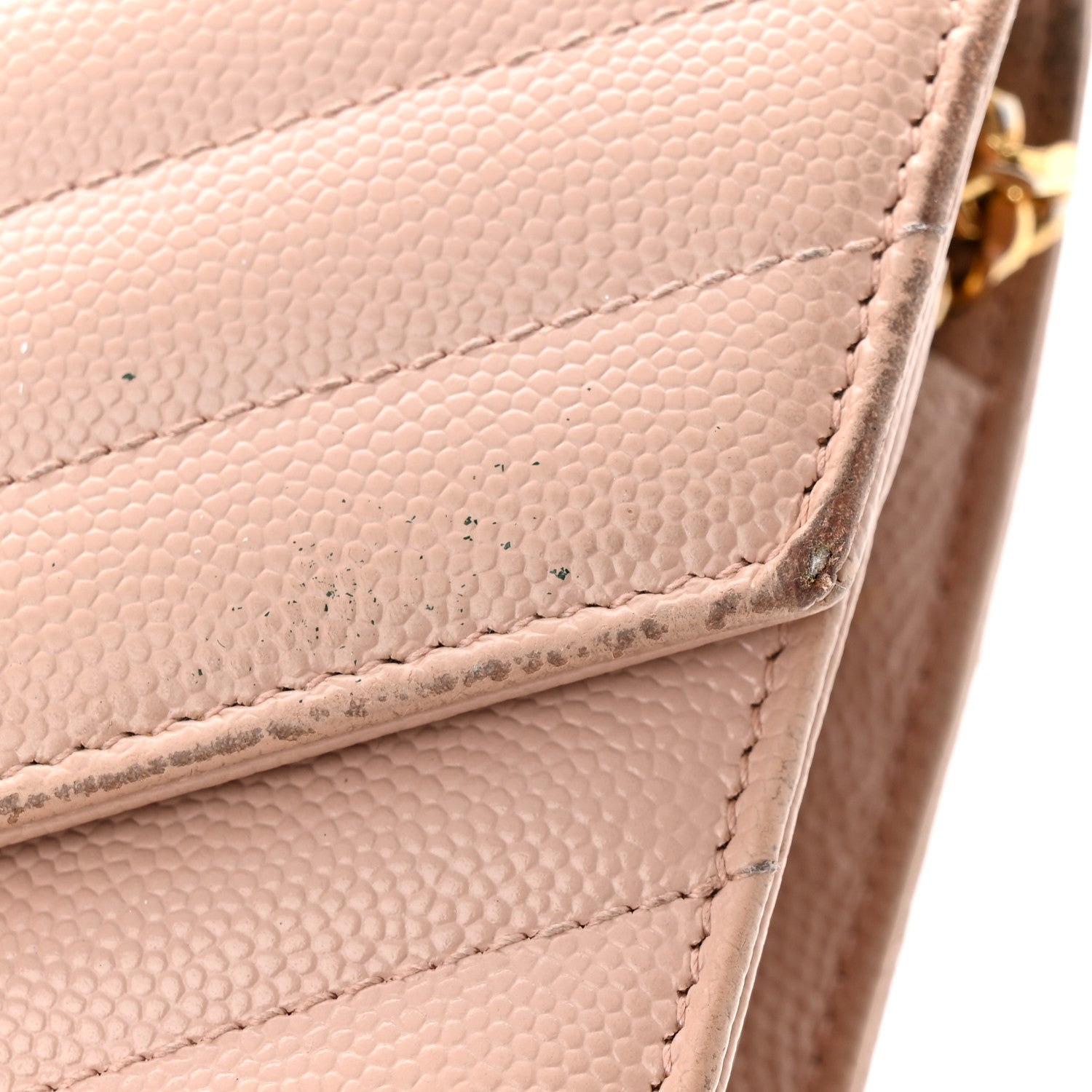 Saint Laurent Grain De Poudre Matelasse Chevron Monogram Chain Wallet Pale Pink 14 of 18