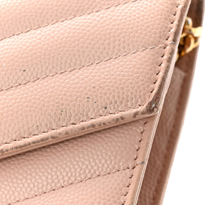 Saint Laurent Grain De Poudre Matelasse Chevron Monogram Chain Wallet Pale Pink 14 of 18