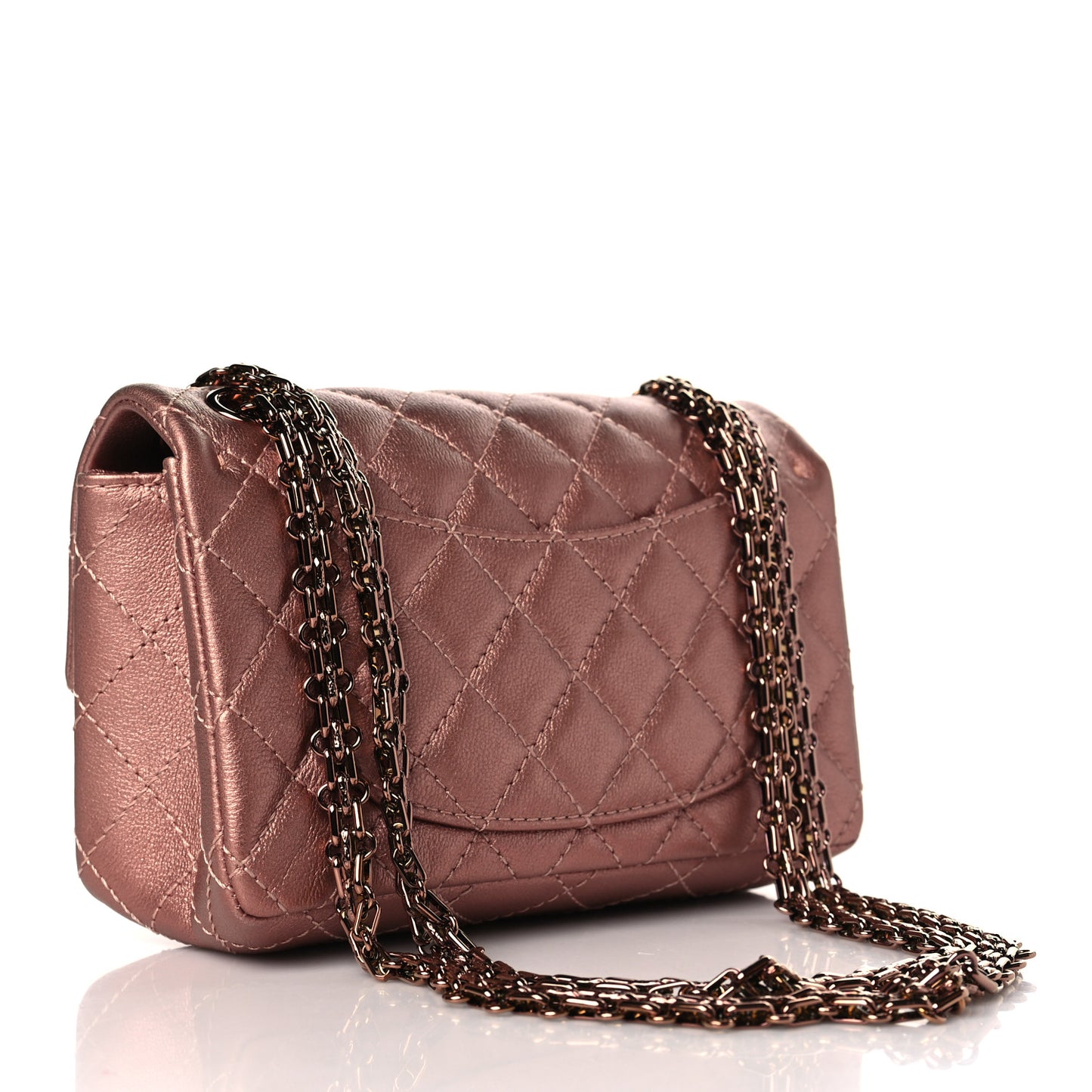 Metallic Grained Calfskin Quilted 2.55 Reissue Mini Flap Copper Pink