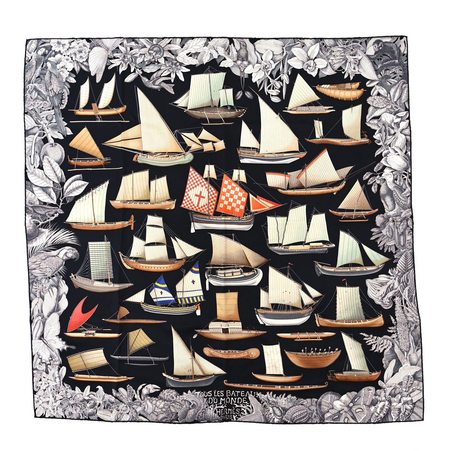 Silk Tous Les Bateaux Du Monde Scarf 90 Black Gris Marron