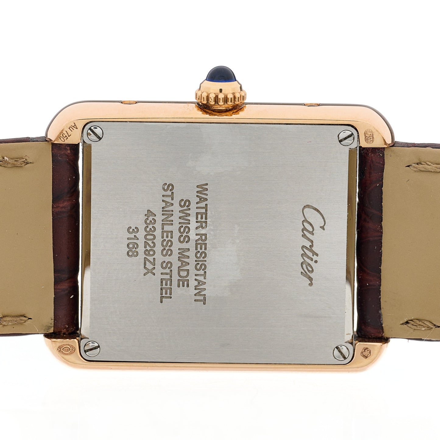 Stainless Steel 18K Pink Gold Alligator 24mm Tank Solo Quartz Watch Brown