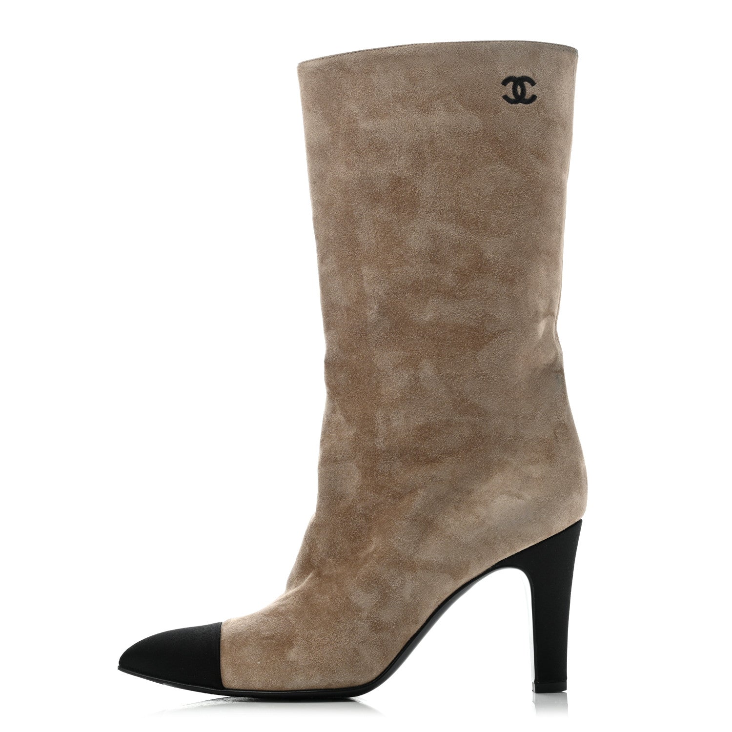 Chanel Suede Calfskin Satin Gabrielle Cap Toe Short Boots 38 Beige Black 1 of 12