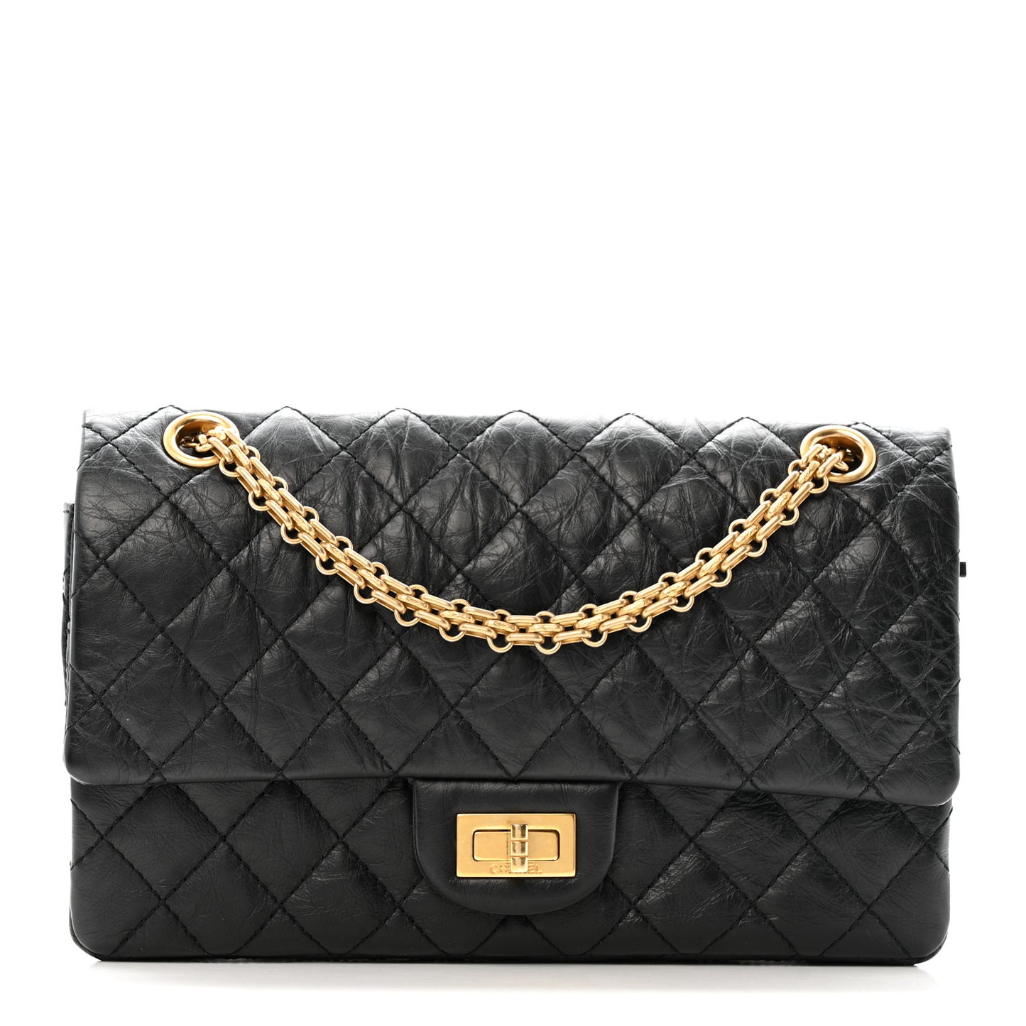Aged Calfskin Quilted 2.55 Reissue 225 Flap Black
