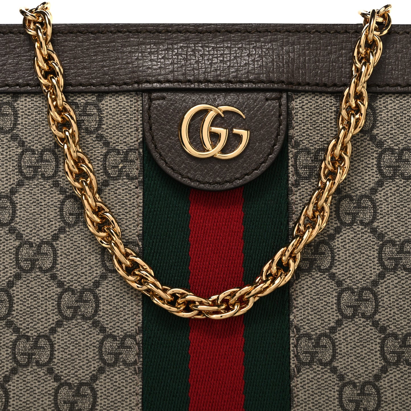 GG Supreme Monogram Web Medium Ophidia Chain Shoulder Bag Brown