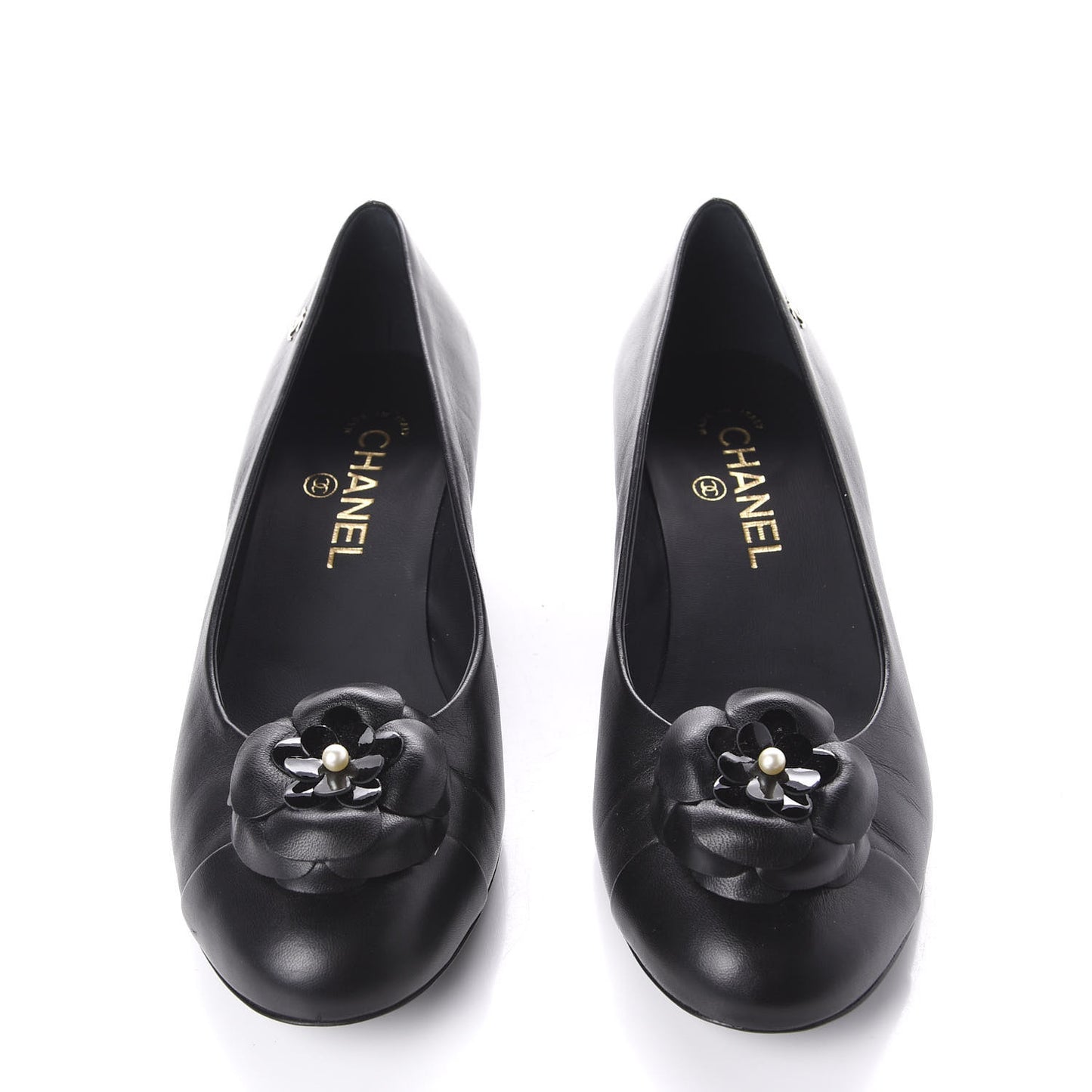 Lambskin Pearl Camellia Cap Toe Pumps 38.5 Black