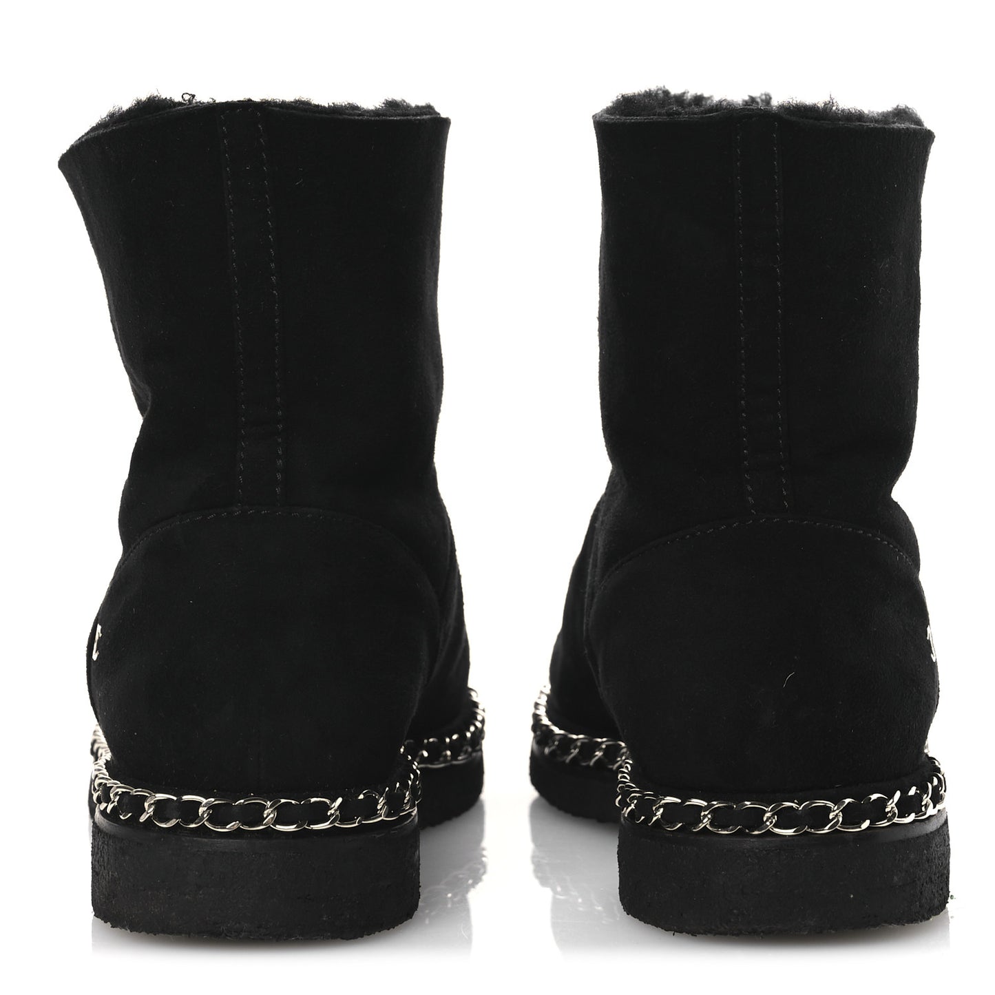 Kid Suede Shearling Womens Cap Toe Chain Short Boots 38 Black
