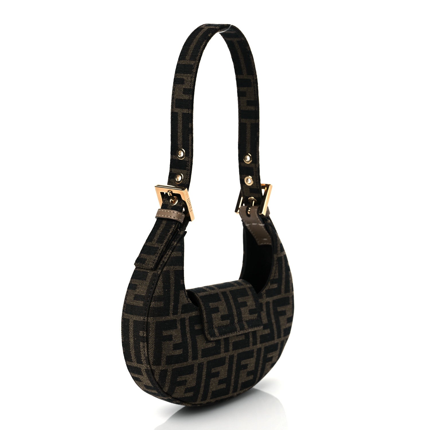 Fendi Fabric Jacquard FF 1974 Mini Cookie Hobo Bag Tobacco Moro 2 of 9