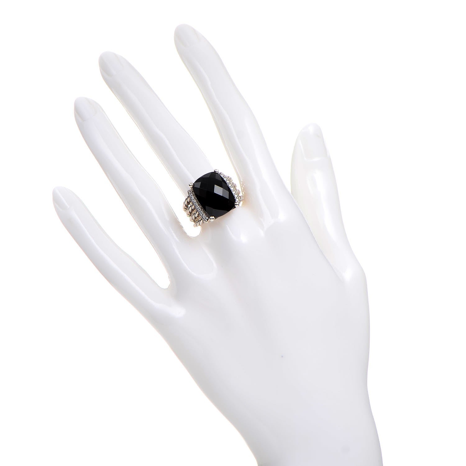 David Yurman Sterling Silver Diamond Black Onyx 16mm Wheaton Ring 54 7 2 of 5