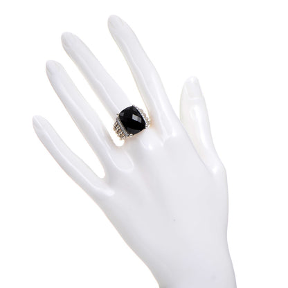 David Yurman Sterling Silver Diamond Black Onyx 16mm Wheaton Ring 54 7 2 of 5