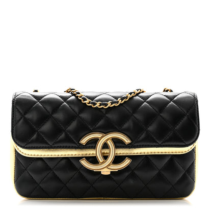 Chanel Lambskin Metallic Quilted Small CC Chic Double Flap Black Gold 1 of 12