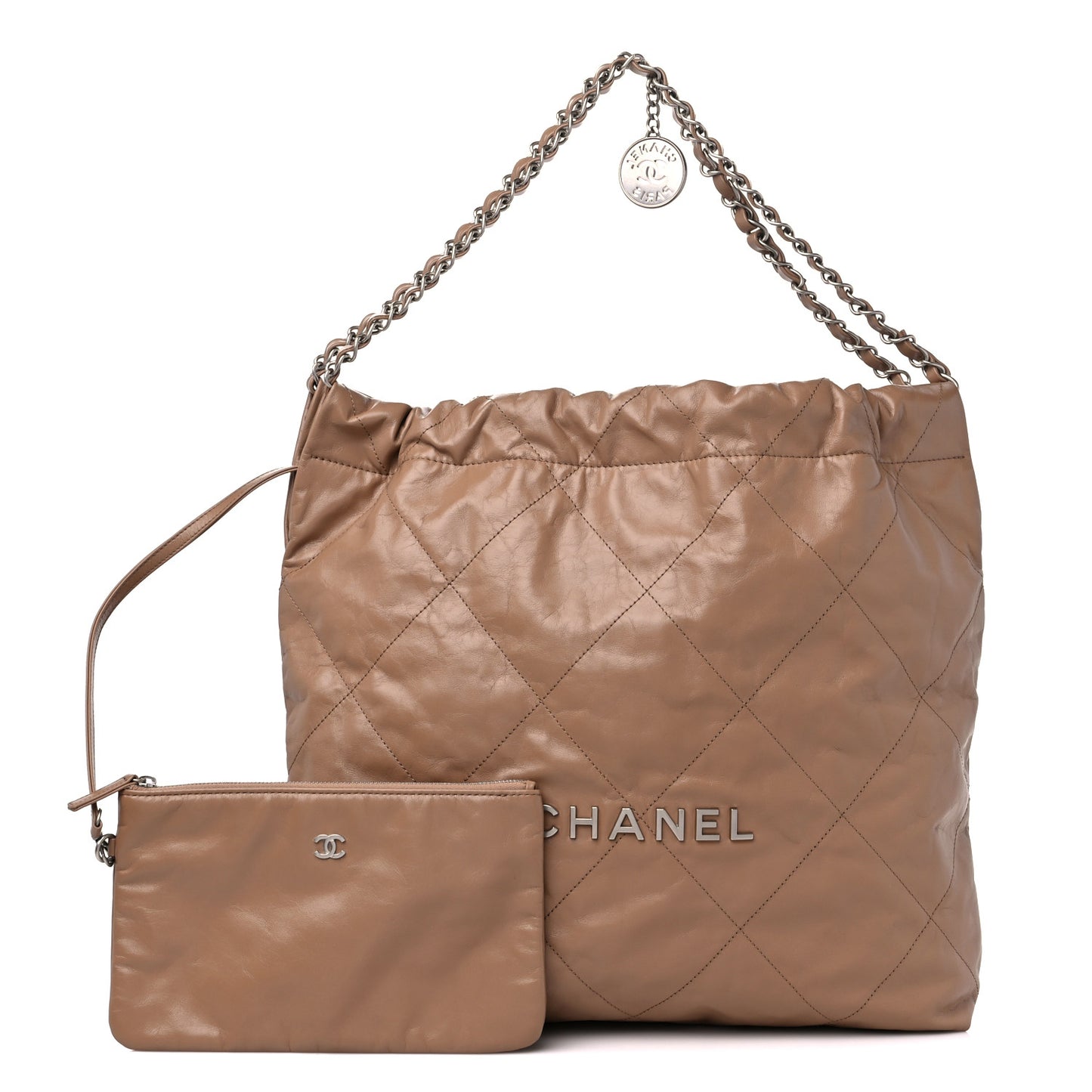 Shiny Calfskin Quilted Chanel 22 Dark Beige