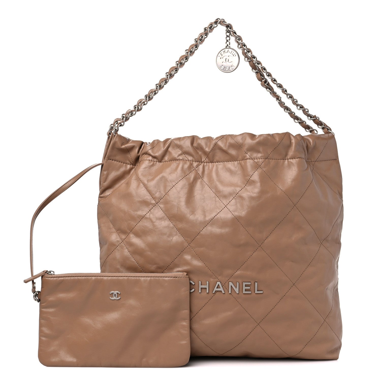 Chanel Shiny Calfskin Quilted Chanel 22 Dark Beige 1 of 10