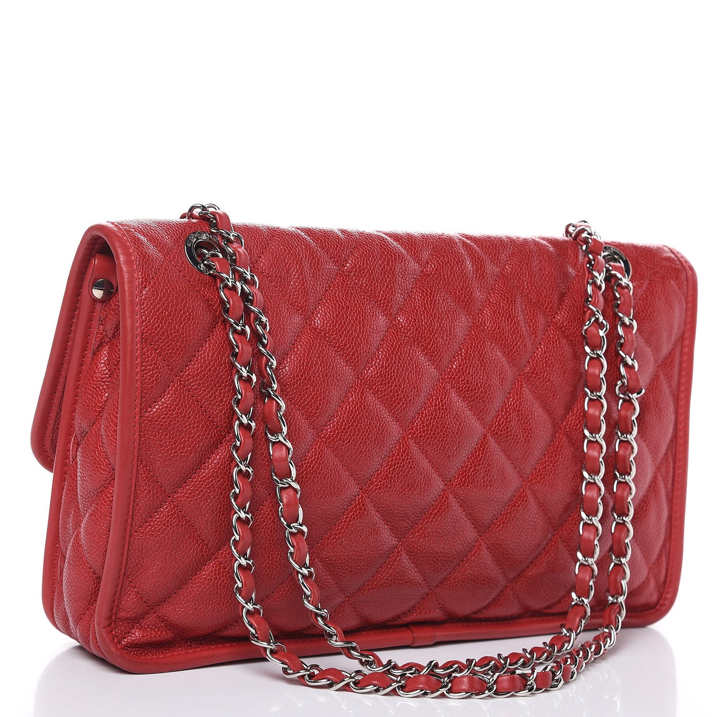 Caviar Quilted Large French Riviera Flap Red