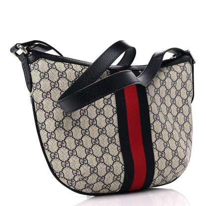 Gucci GG Supreme Monogram Textured Dollar Calfskin Web Small Ophidia Half Moon Hobo Beige Blue 3 of 11