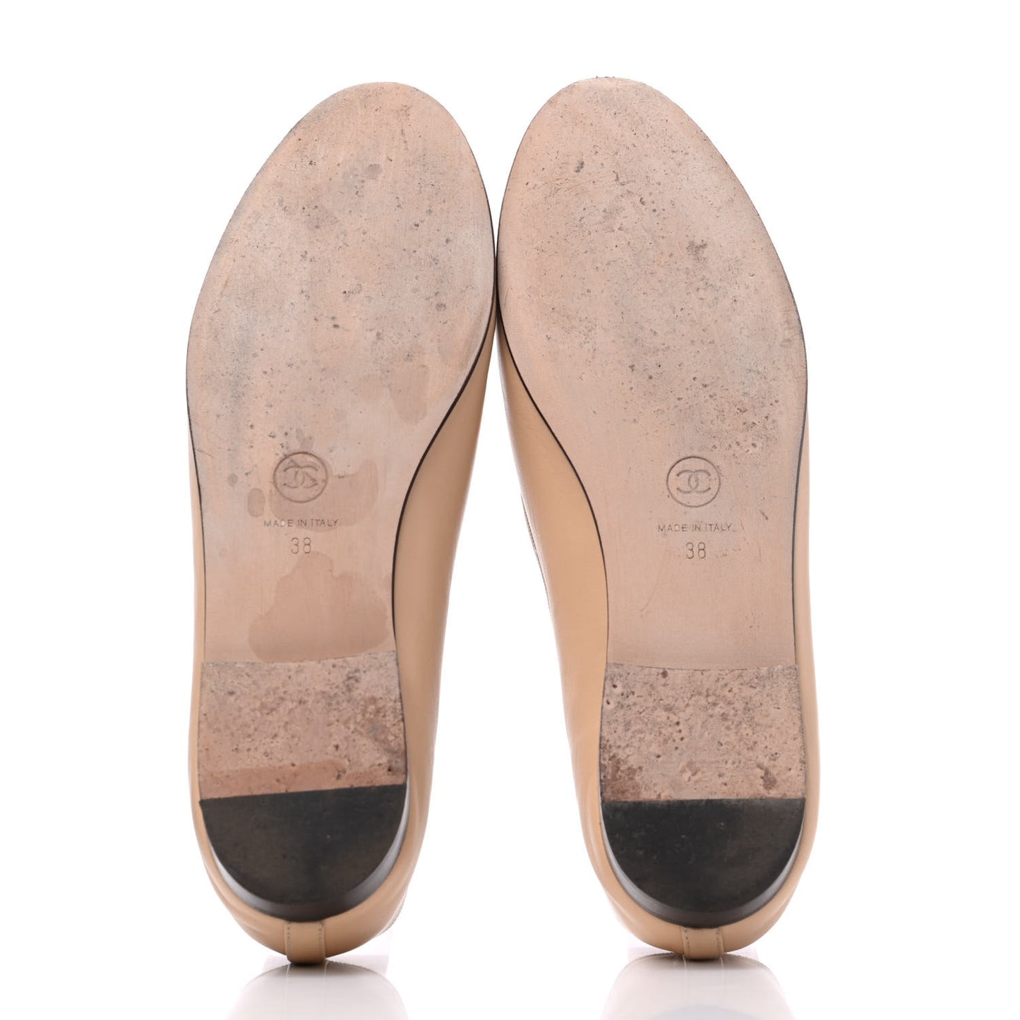 Lambskin Cap Toe CC Ballerina Flats 38 Beige Black