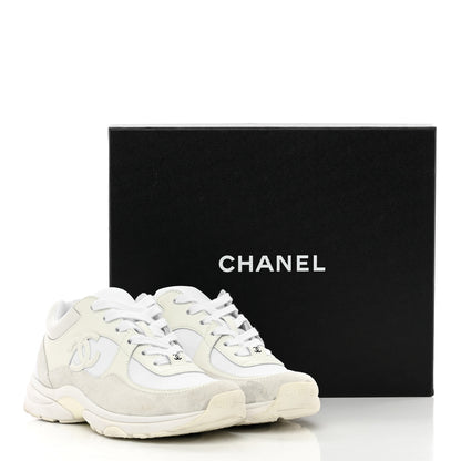 Chanel Suede Calfskin Fabric CC Sneakers 35.5 White 17 of 17