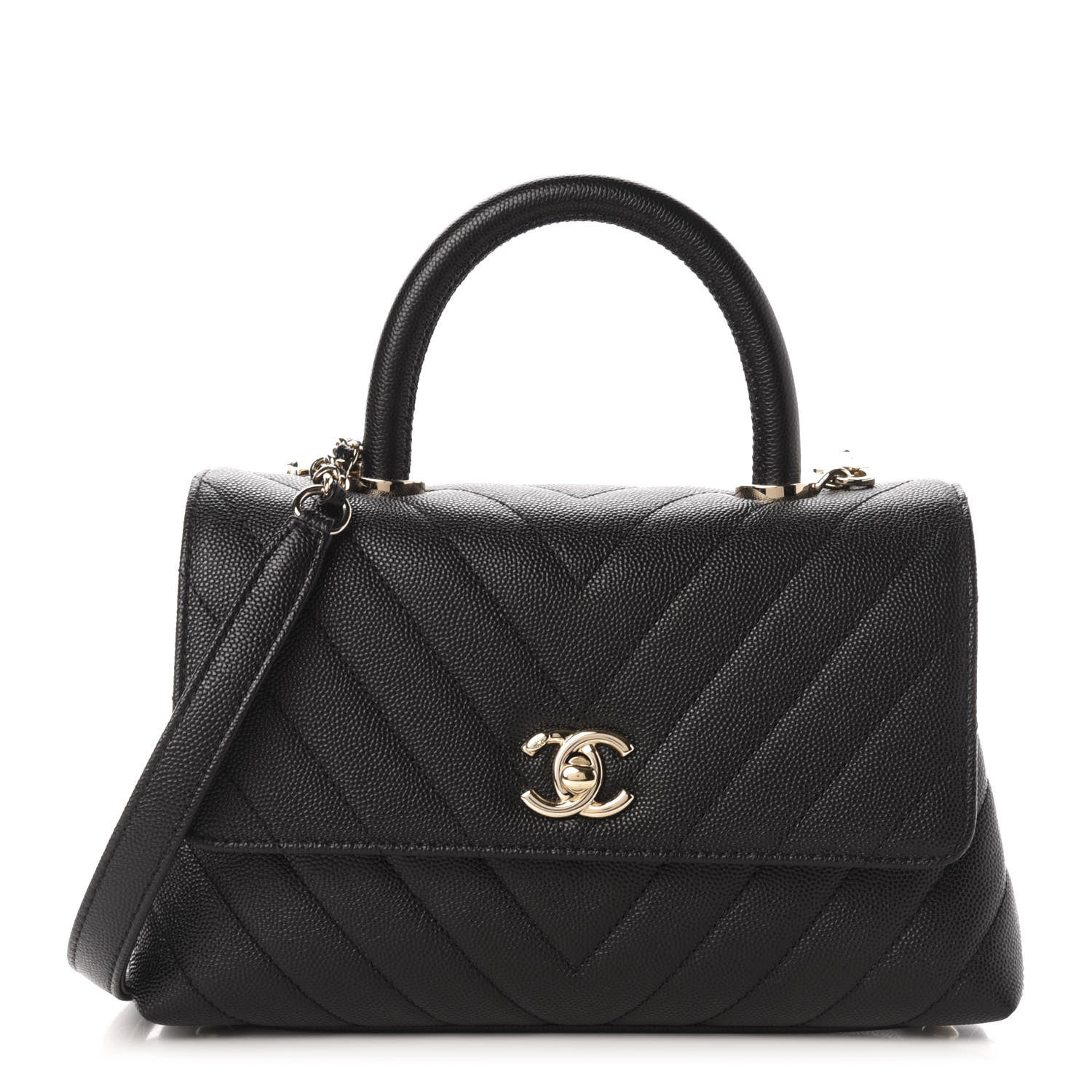 Chanel Caviar Chevron Quilted Mini Coco Handle Flap Black 1 of 11
