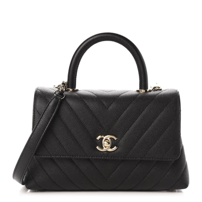 Chanel Caviar Chevron Quilted Mini Coco Handle Flap Black 1 of 11