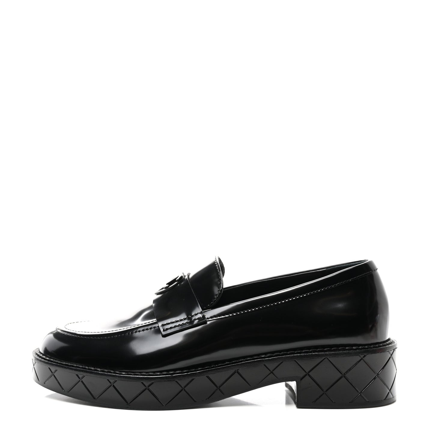 Shiny Calfskin Quilted CC Mocassin Loafers 41 Black