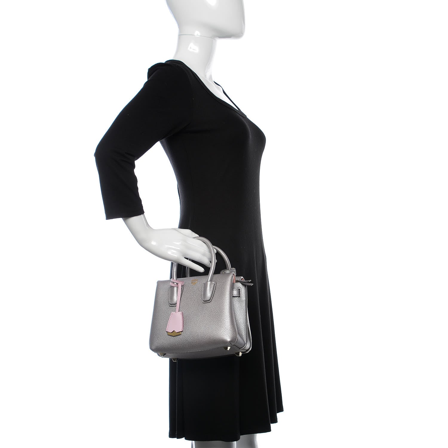 MCM Metallic Grained Calfskin Mini Milla Tote Spike Silver 6 of 15